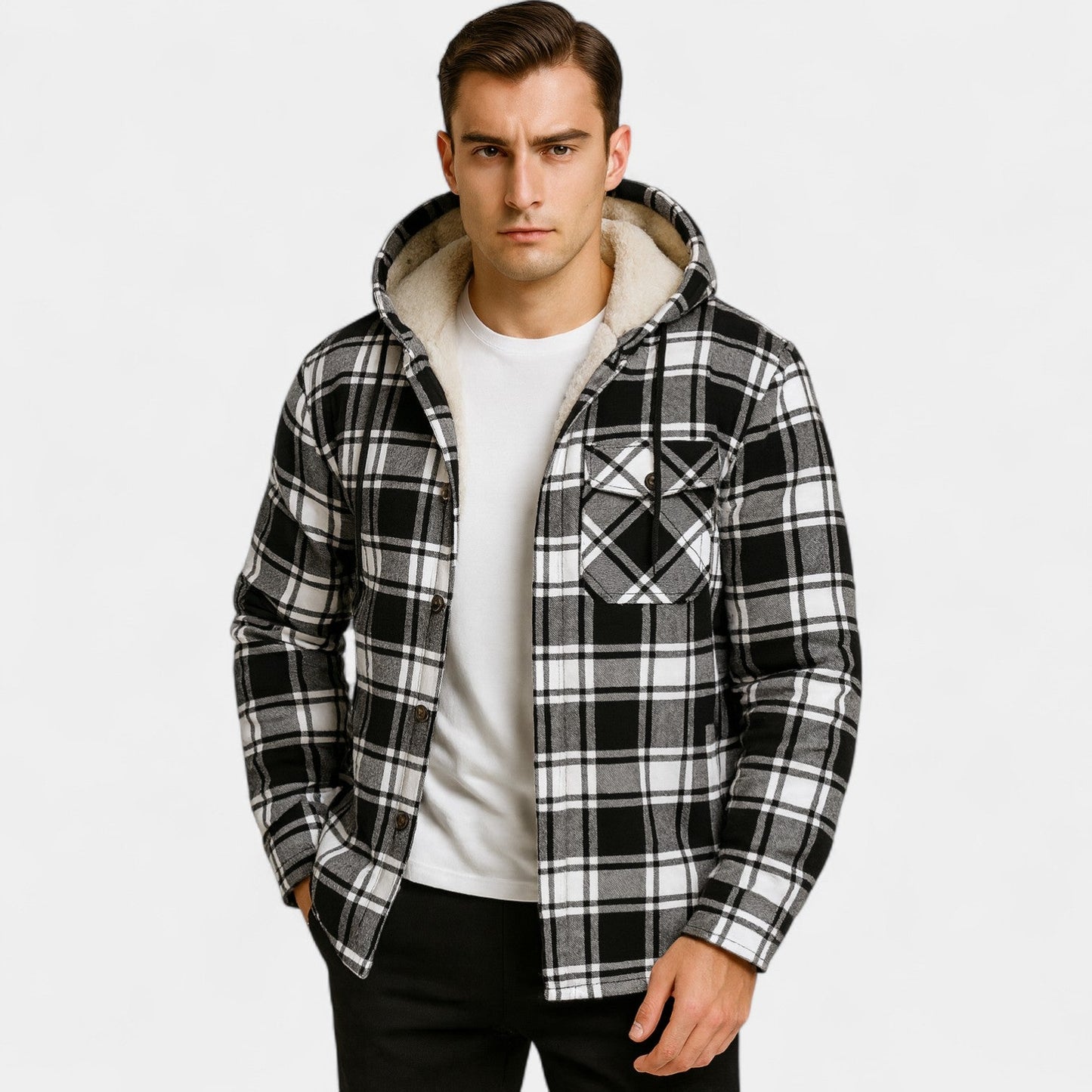 Velmont | Men’s Plaid Fleece-Lined Hooded Jacket